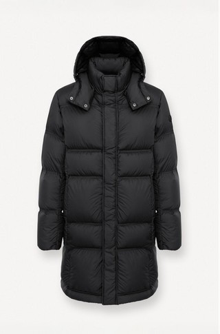 Hooded water-repellent puffy down jacket