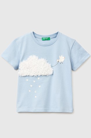 Bombažna majica s potiskom in 3D aplikacijo