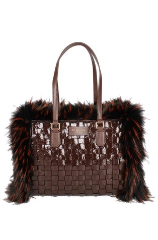 Obojestranska torba iz usnja in umetnega krzna