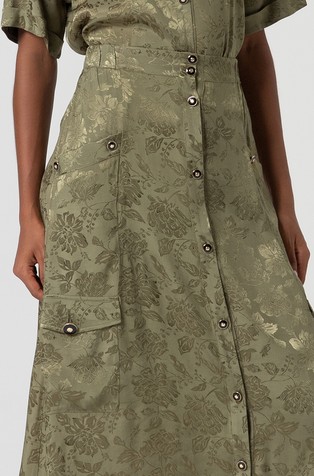 FRACOMINA Flare skirt in viscose with flowery jacquard effect Green 3