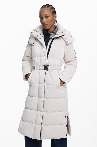 Long padded jacket with belt