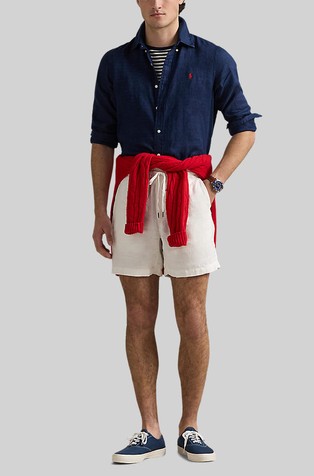 RALPH LAUREN Custom Fit Linen Shirt Newport Navy 4