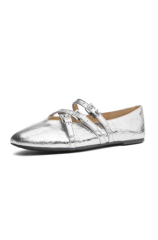 MICHAEL KORS Indy Flex Metallic-Leather Ballet Flat Silver 3