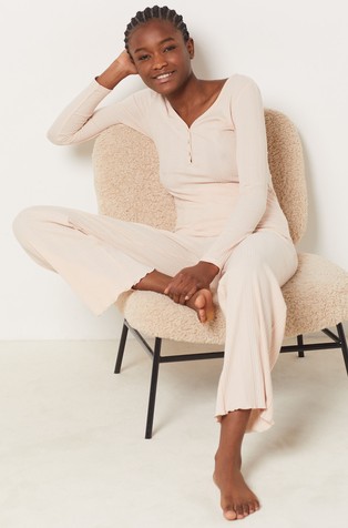 ETAM Coly Rib-Knit Pajama Pants Beige 3