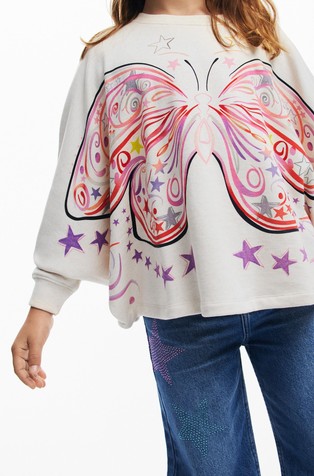 DESIGUAL Oversized pulover s potiskom metulja Siva - Light Gray 3