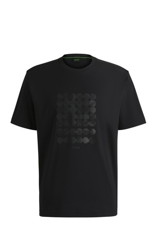 HUGO BOSS Interlock bombažna majica z umetniškim potiskom krogov Črna - Black 1