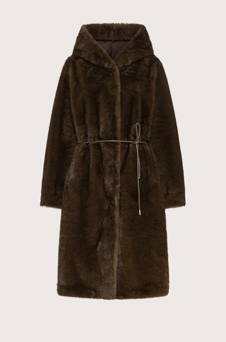 Long faux fur coat with hood