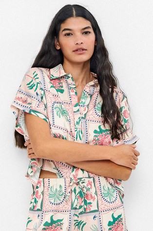 Patterned short sleeve pyjama shirt