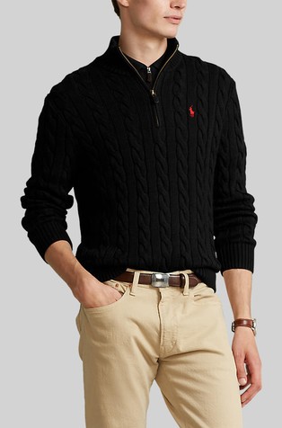 Pleten pulover z delno zadrgo