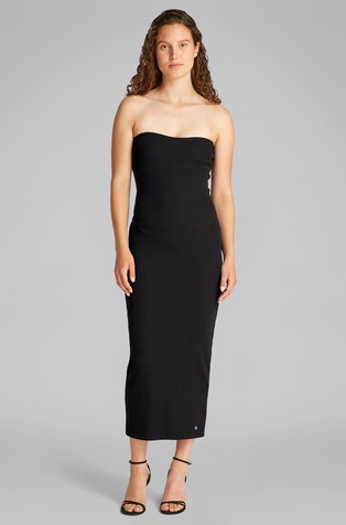 Open shoulder ribbed cotton dress