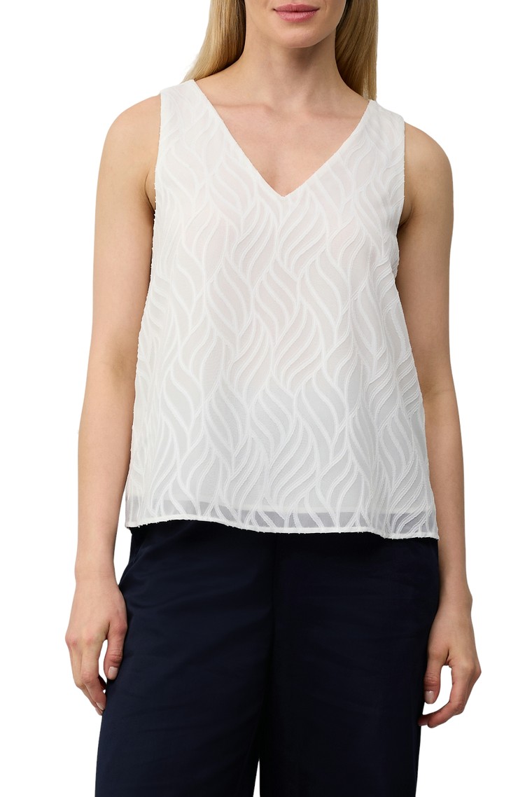 S.OLIVER V-neck tee with textured pattern White 