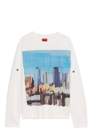 Relaxed fit cotton long-sleeved tee with print