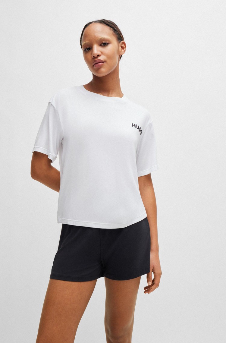 HUGO BOSS Relaxed fit zgornji del pižame s kratkimi rokavi in logotipom Bela - White 