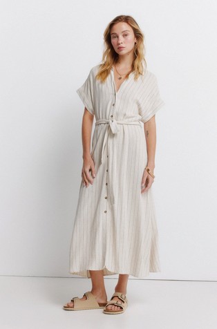 Črtasta srajčna obleka iz viskozne mešanice