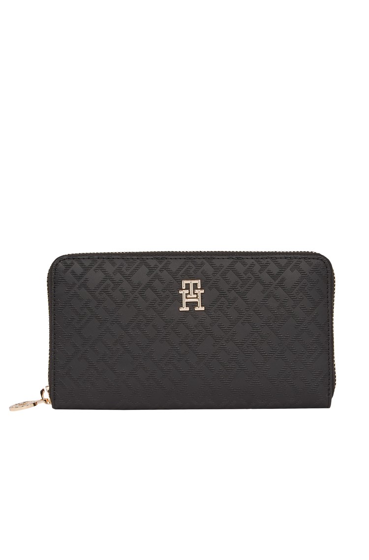 TOMMY HILFIGER TH Monogram Zip-Around Wallet Black 