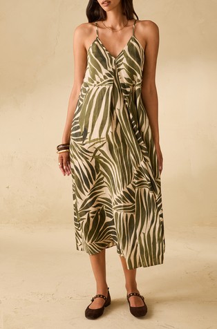 Dolga lanena obleka z vzorcem