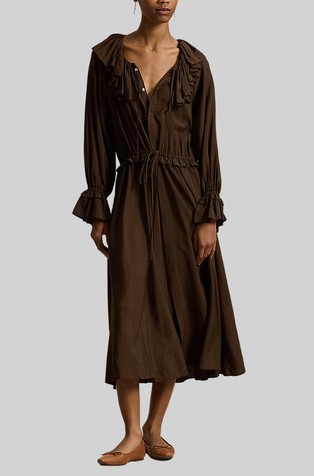 Obleka iz krep viskozne mešanice z volančki