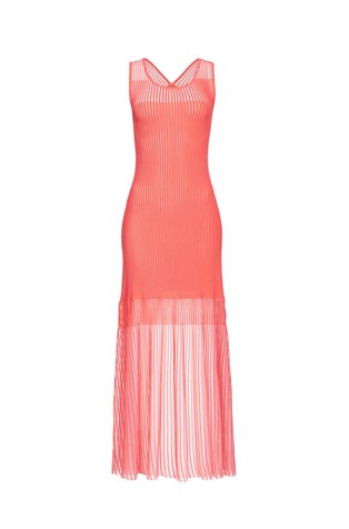 Rib knit dress with sheer hem