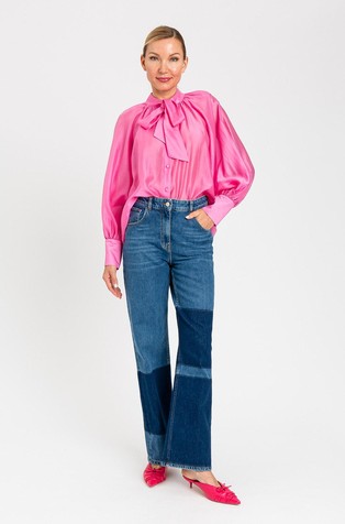 Lyocell-blend shirt with pussy bow neck