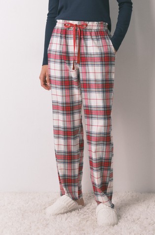 Long plaid flannel trousers