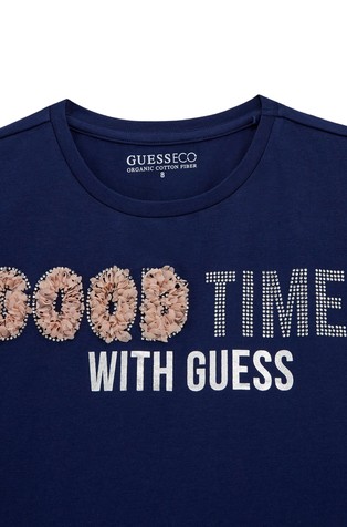 GUESS Rhinestone logo T-shirt Secret Blue 3