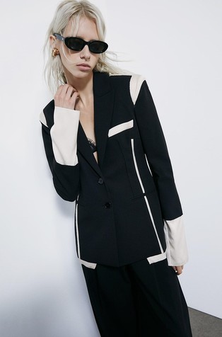 Slim fit blazer with satin inserts