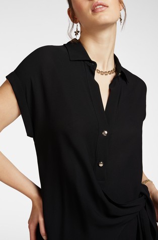 ELENA MIRO Midi shirt dress with side knot Black 4