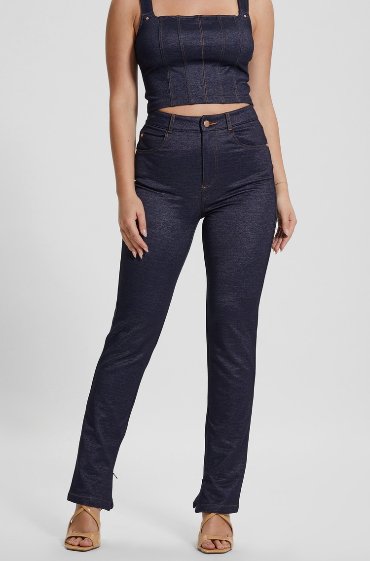 GUESS Straight fit hlače iz viskozne mešanice z videzom denima Modra - Blue 