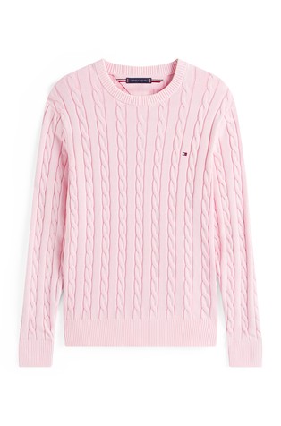 TOMMY HILFIGER Cable Knit Cotton Jumper Light Pink 4
