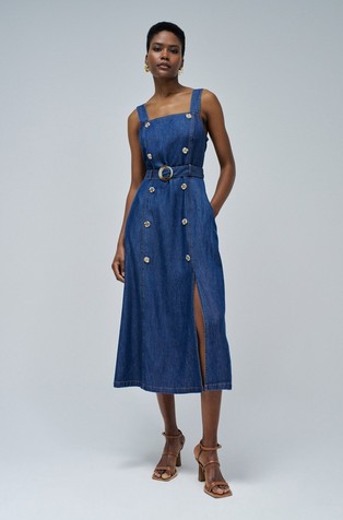 Denim obleka z dekorativnimi gumbi