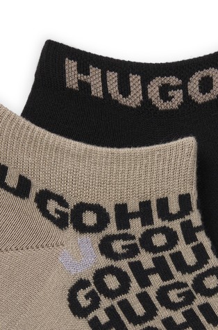 HUGO BOSS Two-pack of cotton-blend ankle socks with logos Brown / Black 2
