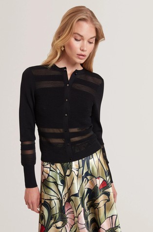 Sheer Panel Knit Slim Fit Cardigan