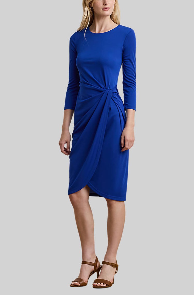 RALPH LAUREN Obleka z zavitim detajlom iz raztegljivega jerseya Modra - New Sapphire 