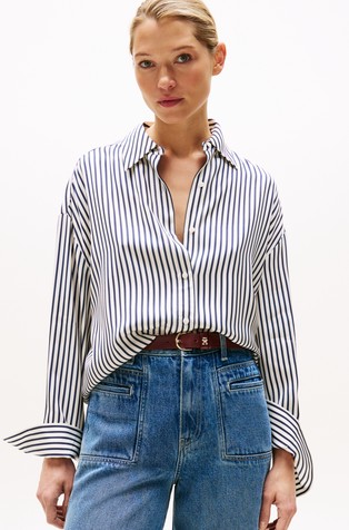 Oversized fit črtasta viskozna srajca