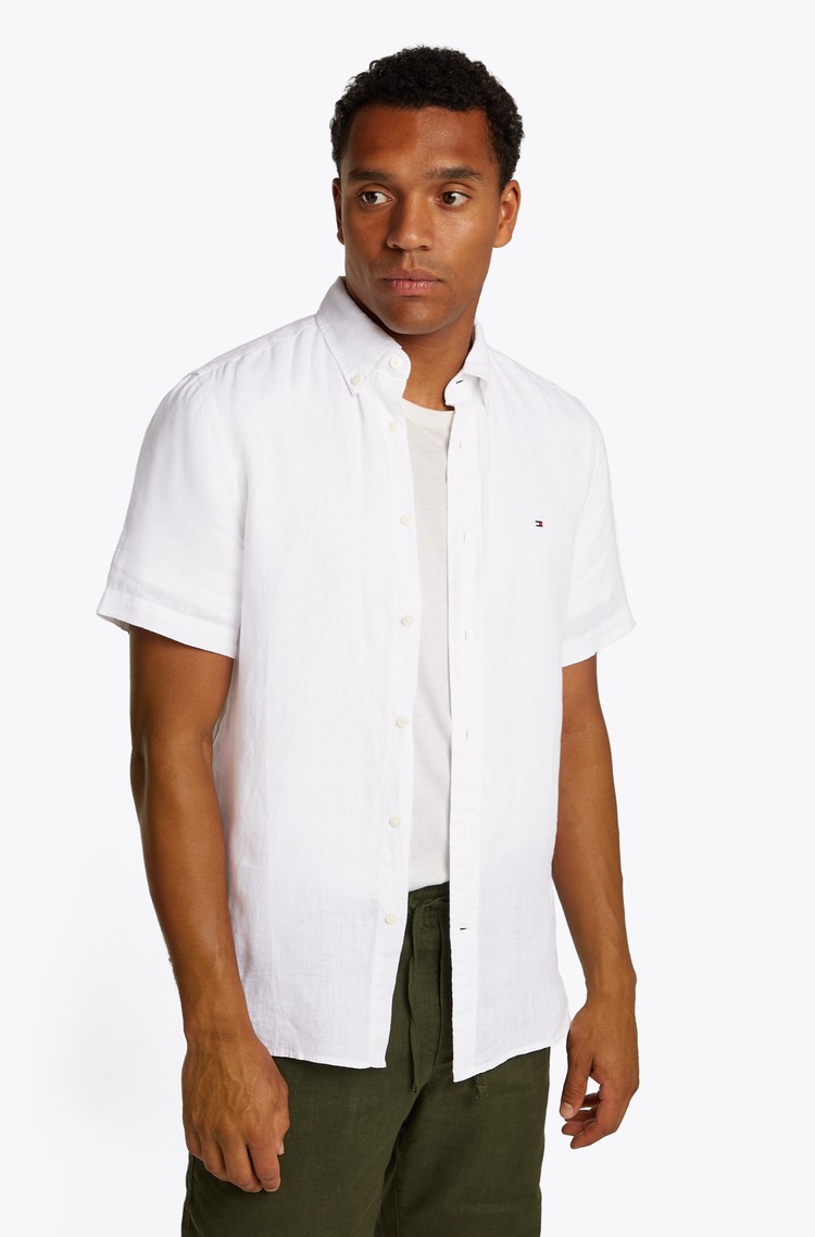 TOMMY HILFIGER Lanena srajca s kratkimi rokavi Bela - White 