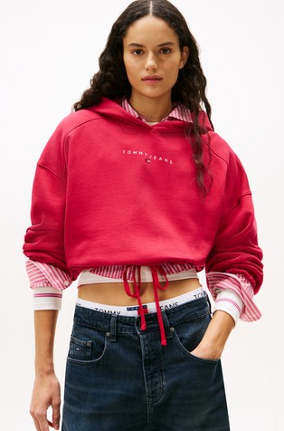 Relaxed fit logo pulover s kapuco in skrajšano dolžino