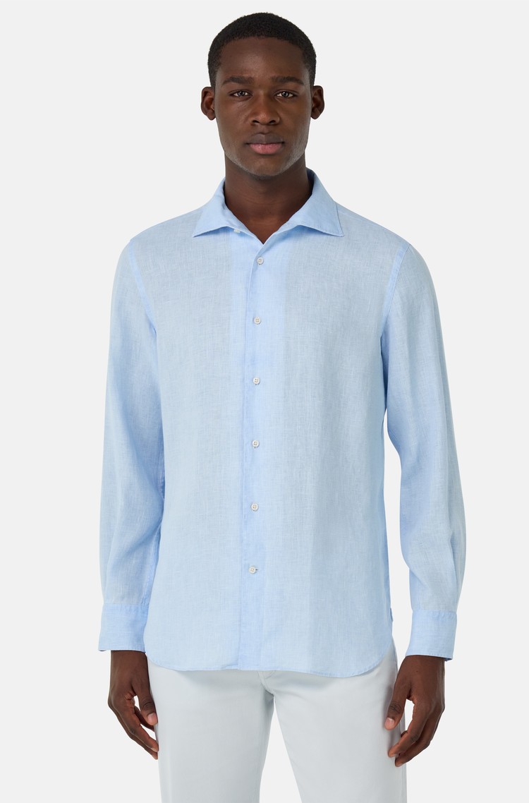 BOGGI MILANO Regular fit lanena srajca Modra - Light Blue 