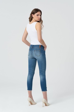 FRACOMINA Push-up jeans cropped made in distressed denim with pearls Blue 2
