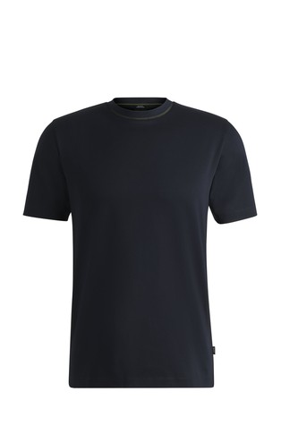 Slim fit mercerised-cotton T-shirt with collar stripe