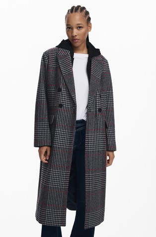 Karirast plašč s kapuco