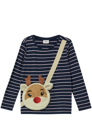 Striped tee with christmas motif as an attached zipper pocket