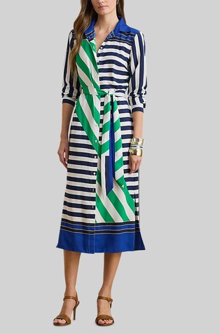 Vzorčasta srajčna obleka iz krep tkanine