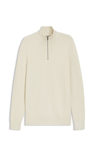 Pleten bombažen pulover z delno zadrgo