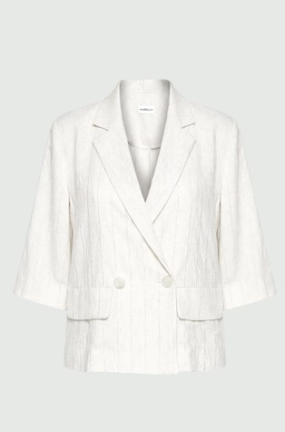 Črtast suknjič z dvorednim zapenjanjem iz viskozne mešanice