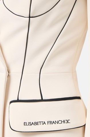 ELISABETTA FRANCHI Suknjič iz krep tkanine s kontrastnimi detajli Bež - Butter / Black 4