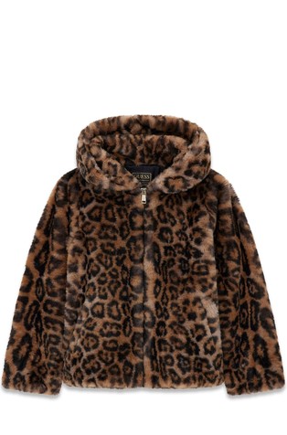Leopard-print faux-fur jacket with hood