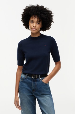 Pleten bombažen pulover s kratkimi rokavi