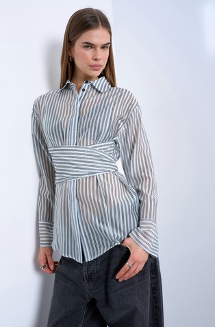 TSYARA striped tie waisted shirt