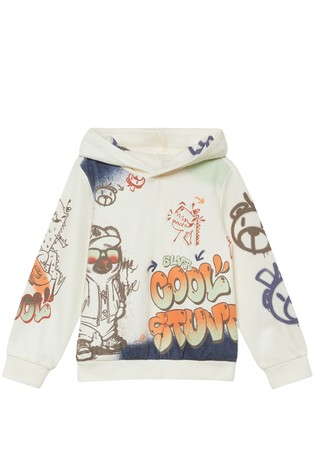 Pulover s kapuco in potiskom grafitov