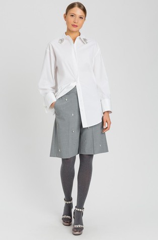 Oversize cotton shirt with rhinestones